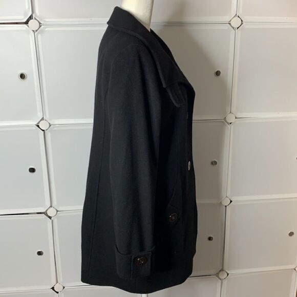 Kristen Blake Black Fine Australian Wool Blend Funnel Neck Pea Coat Size Small - Picture 11 of 13